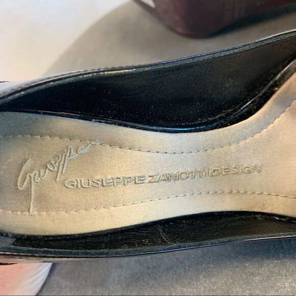 GIUSEPPE Zanotti Black patent crystal rhinestone velvet formal evening high heel - Picture 10 of 12